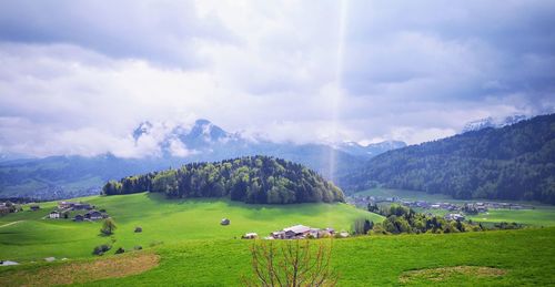 Panoramic view of landscape and mountains against sky