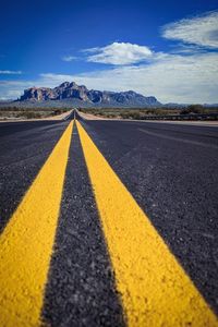 Roadway superstition mountains looking eastbound road markings new pavement apache junction, arizona