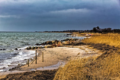 Scenic view of beach against sky