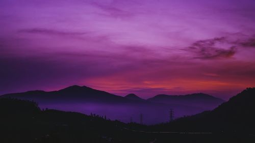 Scenic view of dramatic sky over silhouette landscape