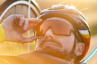 Close-up of young man wearing sunglasses