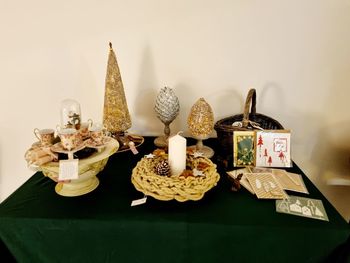 Close-up of christmas decorations on table