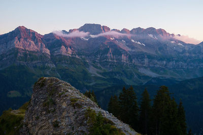 Scenic view of mountains against clear sky