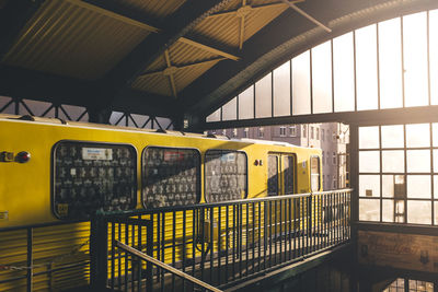 Yellow train in shed