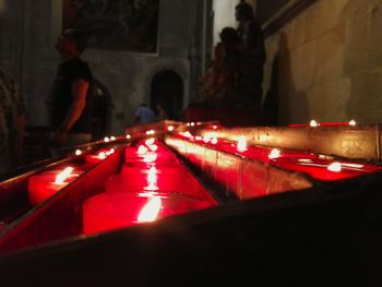 Close-up of illuminated mosque at night