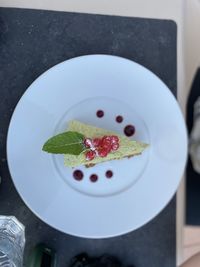 High angle view of dessert in plate on table