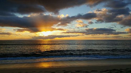 Scenic view of sea against cloudy sky