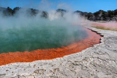 Smoke emitting from volcanic mountain