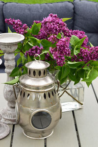 High angle view of flower pot on table