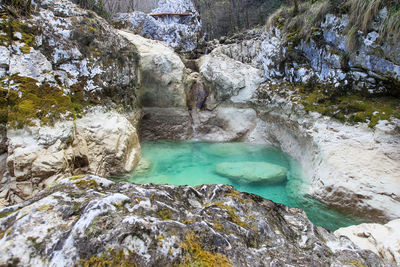 Scenic view of river flowing through rocks