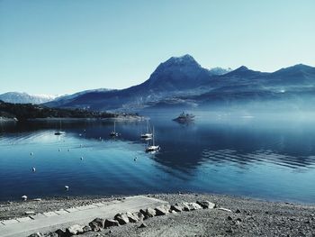 Scenic view of lake against clear sky