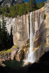 View of waterfall along rocks