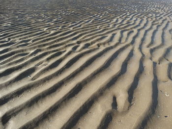 High angle view of sand on beach