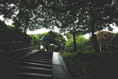 People walking on staircase in park