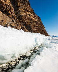 Scenic view of snow covered mountain against sky