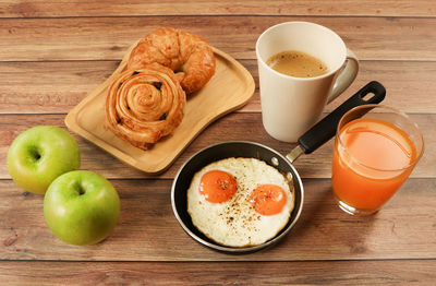 High angle view of breakfast on table