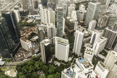 High angle view of modern buildings in city