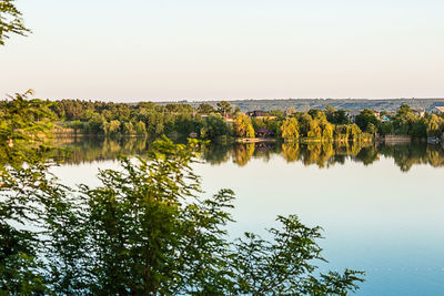 Scenic view of lake against clear sky