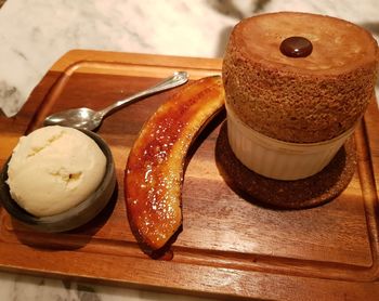 Close-up of ice cream on cutting board