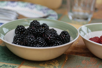 Close-up of fruits in plate on table