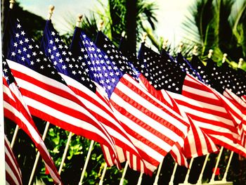 Low angle view of american flag