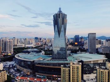 High angle view of buildings in city