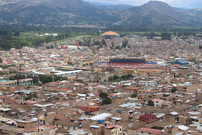 High angle view of buildings in city