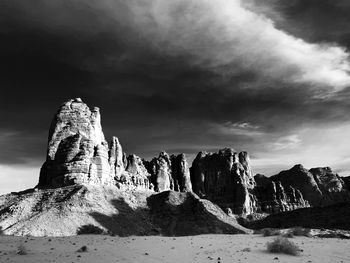 Rock formations on landscape against sky