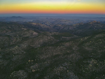 High angle view of landscape against sky during sunset