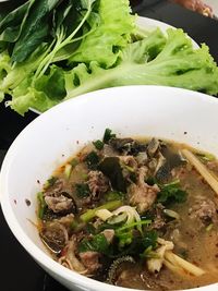 High angle view of soup in bowl