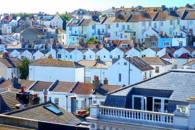 High angle view of buildings in town