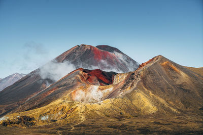 Panoramic view of volcanic landscape against clear sky