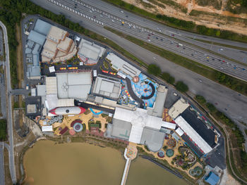 Aerial view of road in city