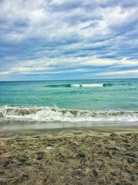 Scenic view of sea against cloudy sky