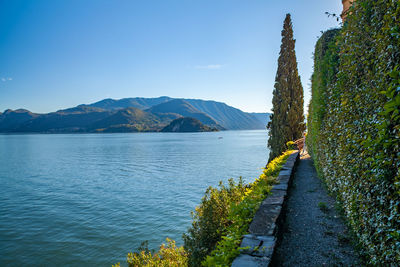 Scenic view of lake against blue sky