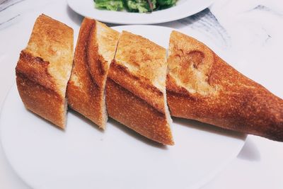 High angle view of breakfast in plate on table
