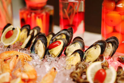 Close-up of seafood for sale in market