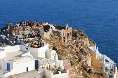 High angle view of buildings in city. santorini greece