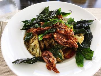 High angle view of meal with thai herbs served in plate