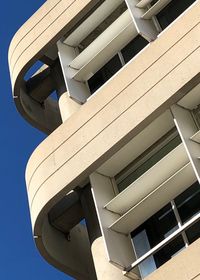 Low angle view of modern building against clear sky