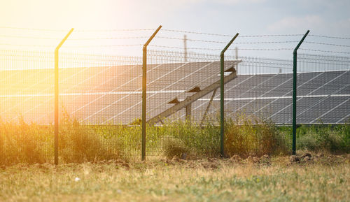 Solar panels in the middle of a field on a sunny day, ukraine