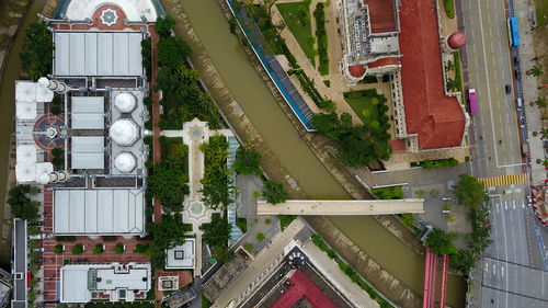 High angle view of street amidst buildings in city