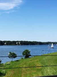 Boats in calm lake