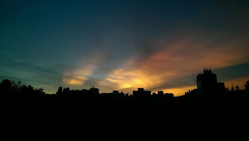 Silhouette of buildings at sunset