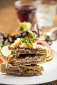 Close-up of food in plate on table