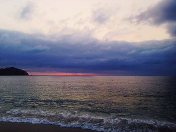 Scenic view of sea against cloudy sky