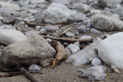 Close-up of stones on beach