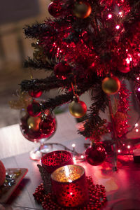 Close-up of christmas tree at night