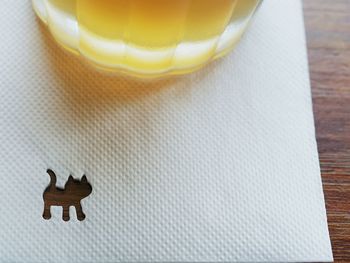 High angle view of animal on table