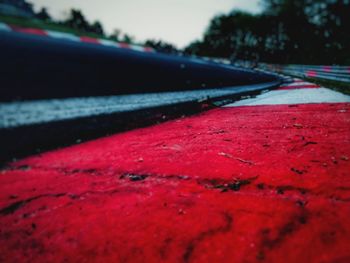 Close-up of red road in city